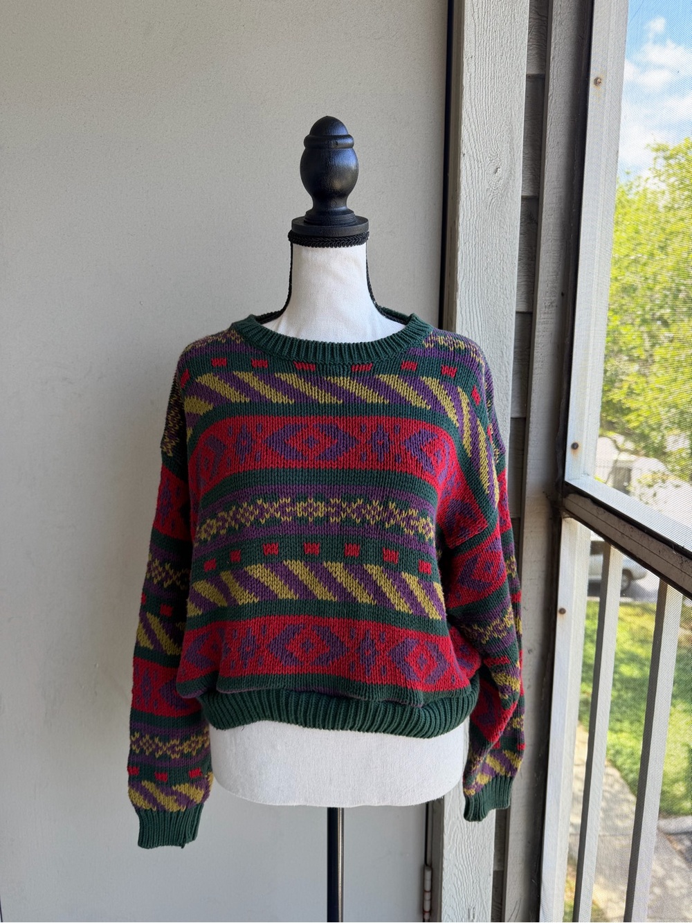 Vintage 90s Gap Multicolor Patterned Women's Sweater Green and Red